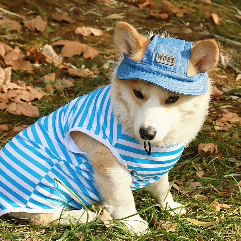 Dog Sun Hat – Breathable Linen Cap with Ear Holes & Adjustable Strap