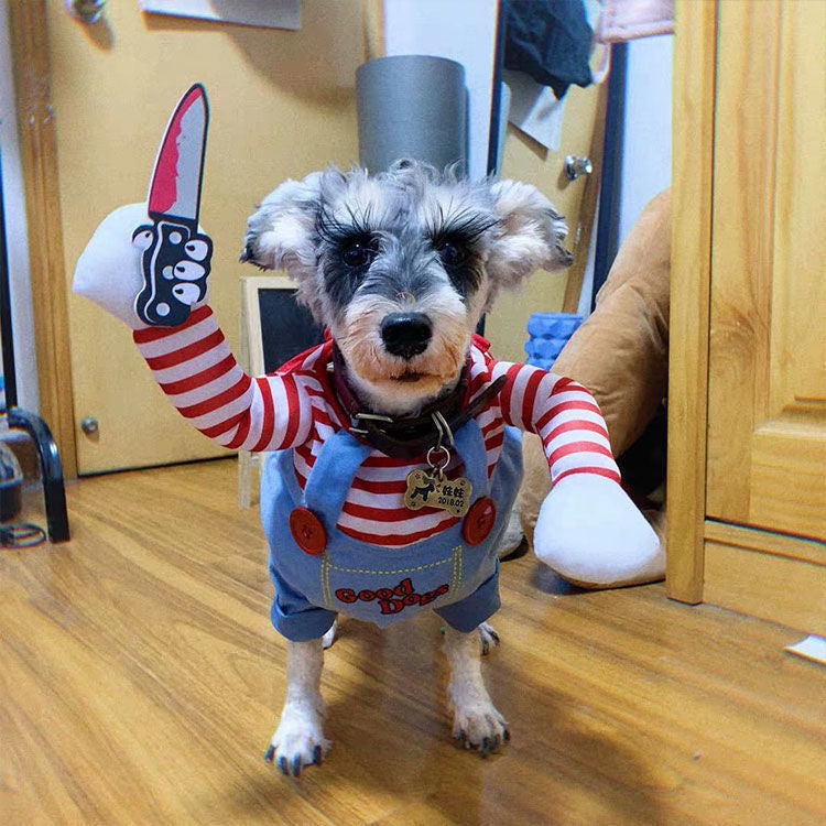 Funny Dog/Cat Halloween Costume – Pet Apparel with Knife Prop, Transforming Outfit for Small to XL pets