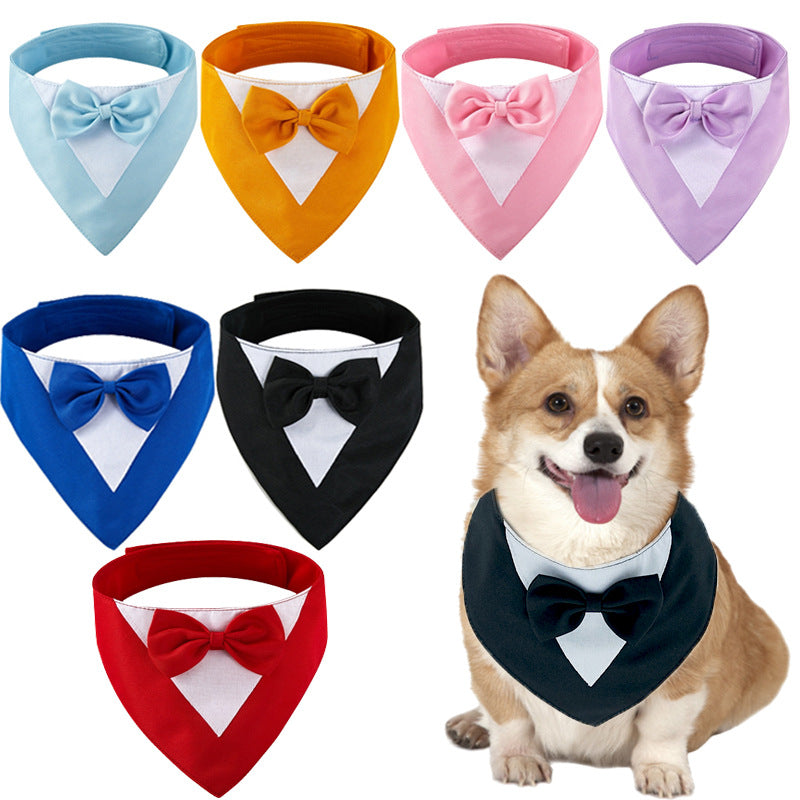 Formal Dog Bandana with Bow Tie – Tuxedo Style for Weddings, Parties & Special Moments