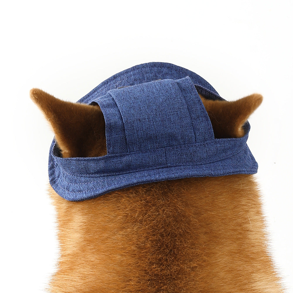 Dog Sun Hat – Breathable Linen Cap with Ear Holes & Adjustable Strap