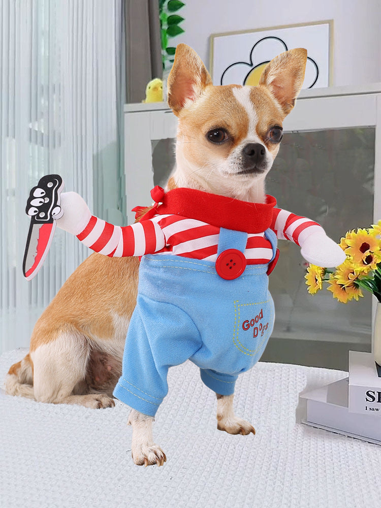 Funny Dog/Cat Halloween Costume – Pet Apparel with Knife Prop, Transforming Outfit for Small to XL pets