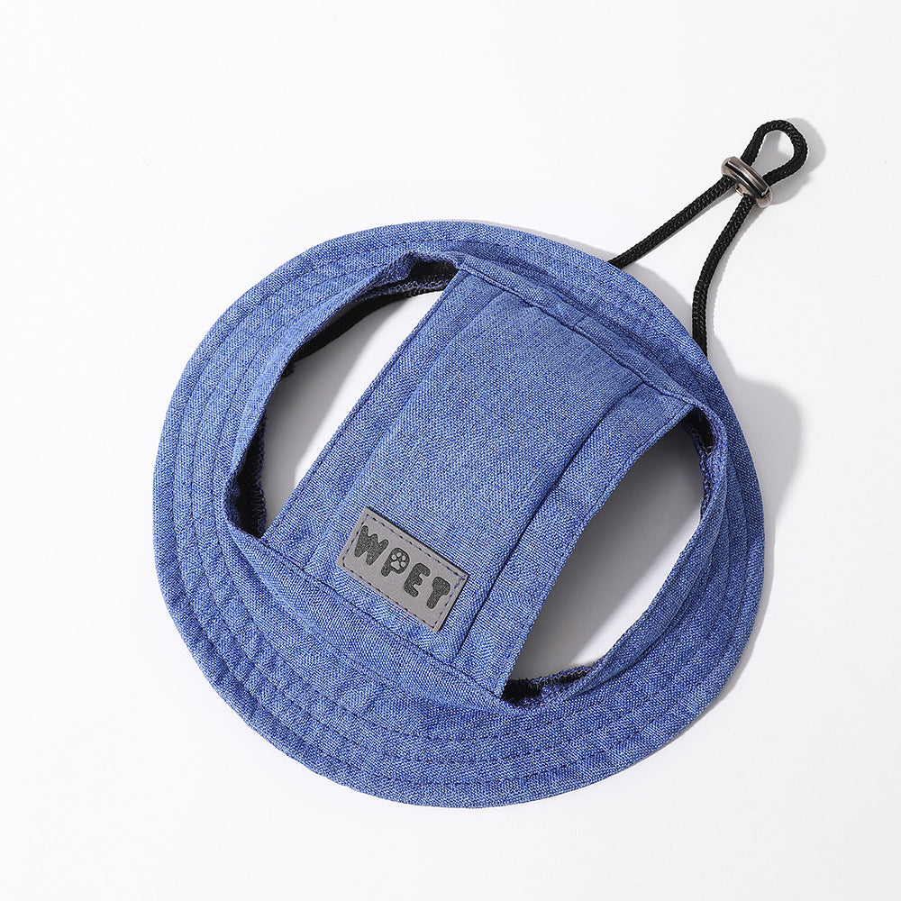 Dog Sun Hat – Breathable Linen Cap with Ear Holes & Adjustable Strap