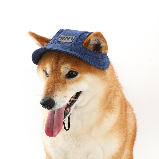 Dog Sun Hat – Breathable Linen Cap with Ear Holes & Adjustable Strap