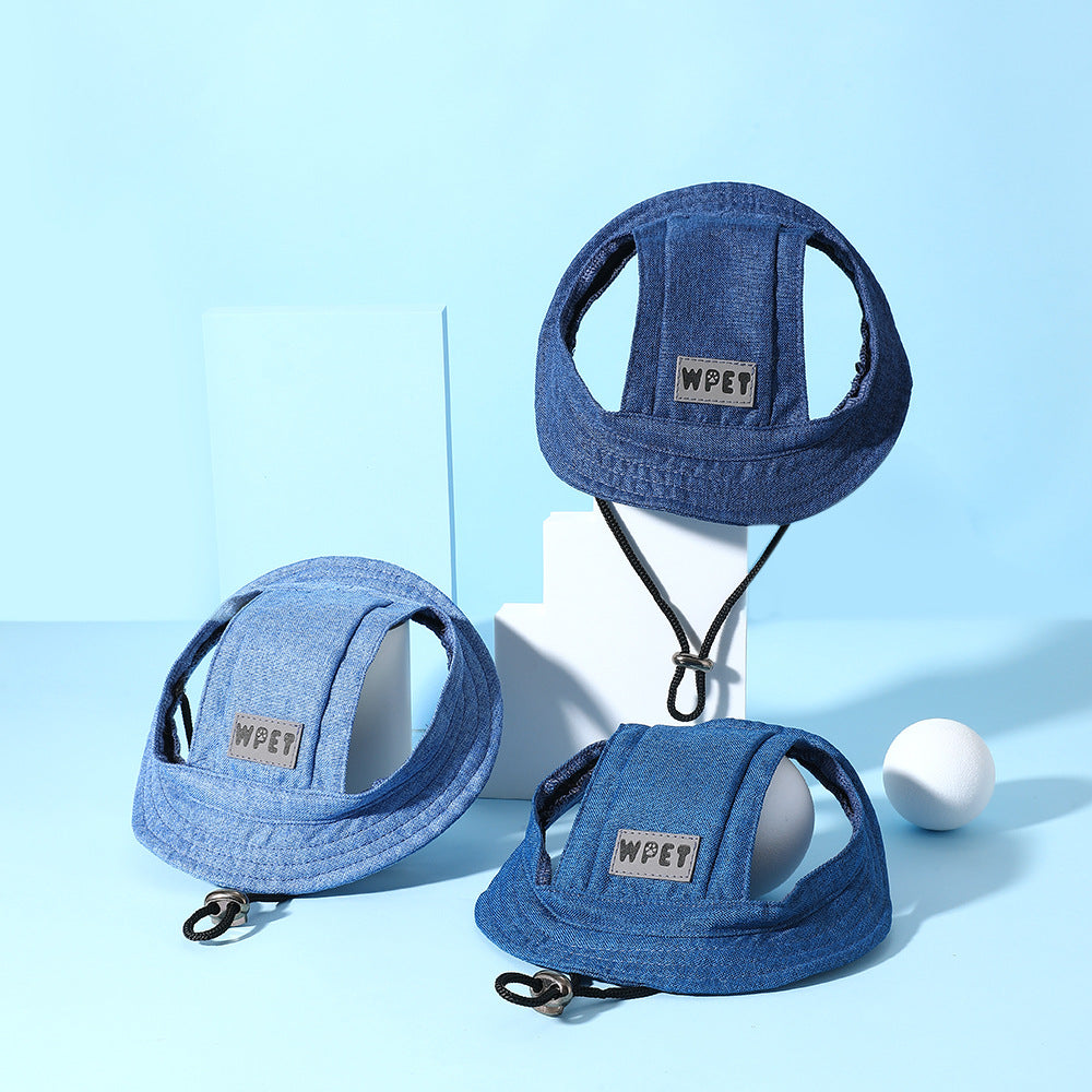 Dog Sun Hat – Breathable Linen Cap with Ear Holes & Adjustable Strap