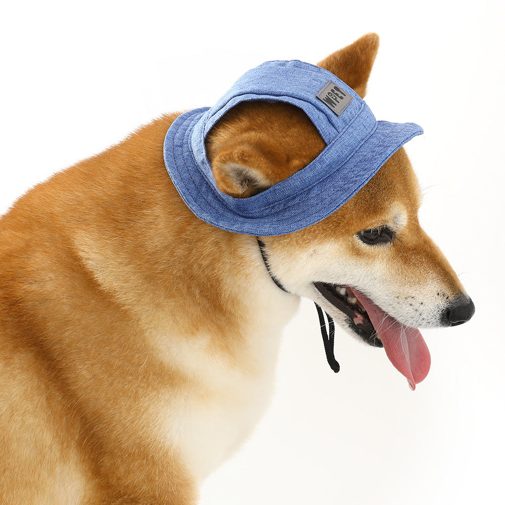 Dog Sun Hat – Breathable Linen Cap with Ear Holes & Adjustable Strap