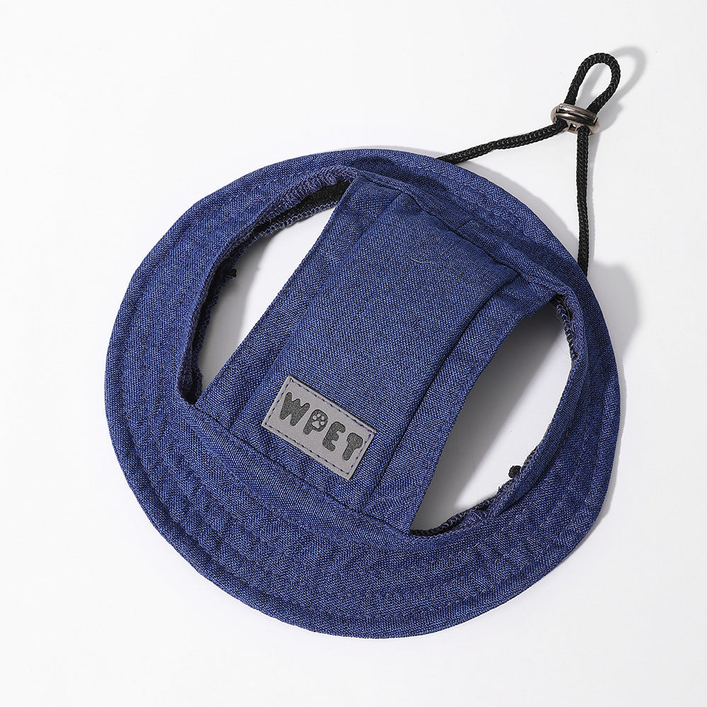 Dog Sun Hat – Breathable Linen Cap with Ear Holes & Adjustable Strap